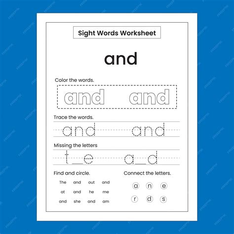 Premium Vector | Kindergarten sight word practice worksheet