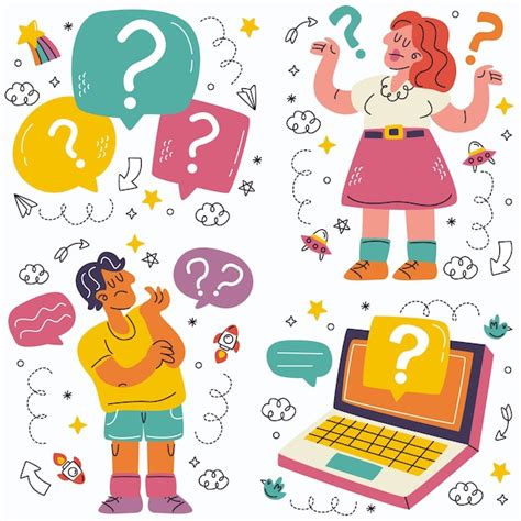 Doodle questions stickers collection | Premium Vector