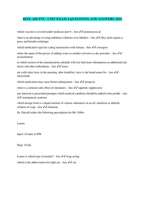 RITE AID PTU: UNIT EXAM 4 QUESTIONS AND ANSWERS 2023/2024 | 100% pass ...