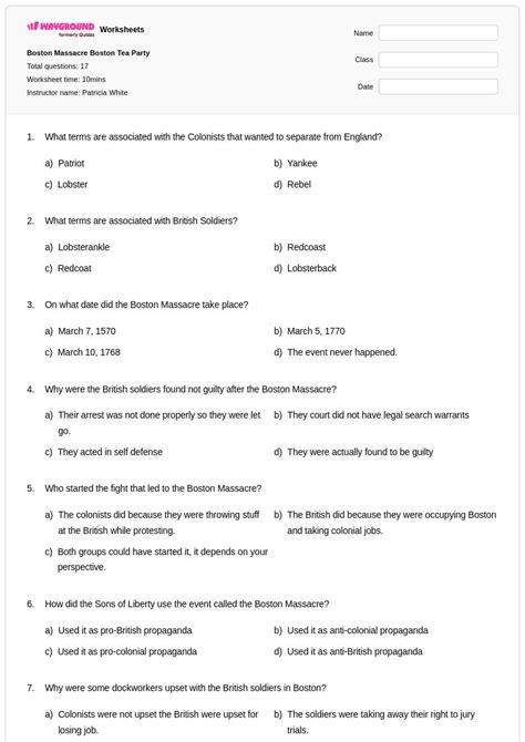 50+ Boston Massacre worksheets for Class 7 on Wayground | Free & Printable