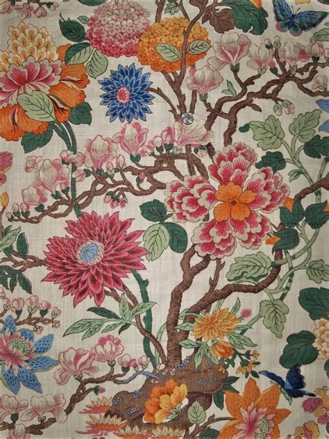 LEE JOFA KRAVET JACOBEAN LINEN FABRIC 10 YARDS CRIMSON PINK GREEN BROWN ...