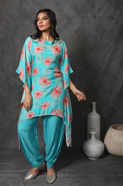 MASAKALI- Sky Blue Two Piece Kaftan Set - Ishnya