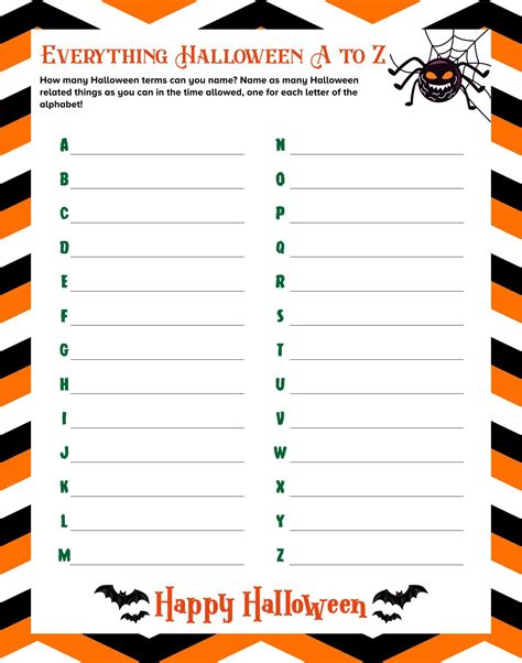 Everything Halloween A-Z Printable Adult Game | Halloween activities ...