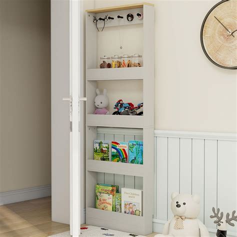 Amazon.com: Behind The Door Bookshelf, 69" Tall Slim Storage Cabinet ...