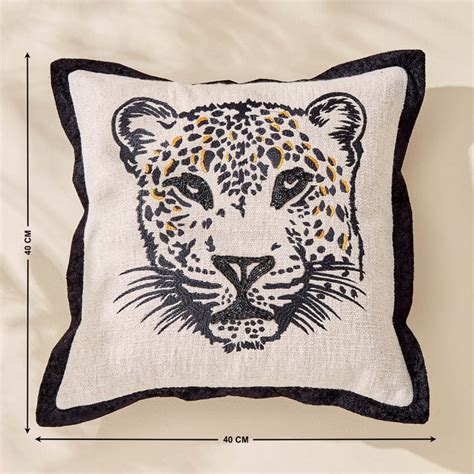 Buy Plushify Leopard Embroidered Cushion Cover - 40x40cm from Home ...