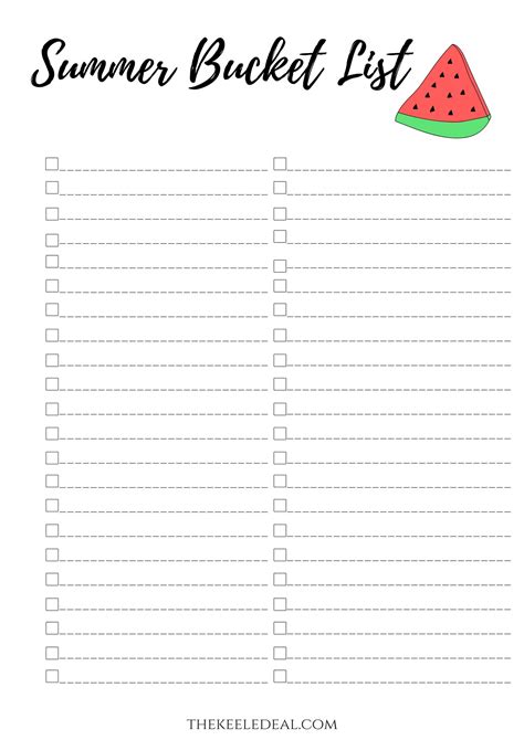 Summer Bucket List Printable - Printable Sight Words List