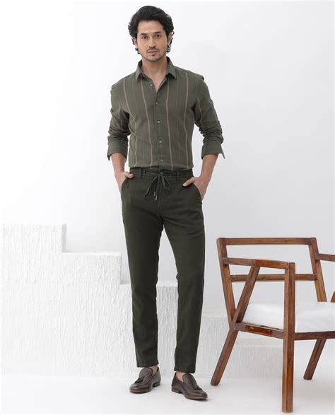 Buy Nico - Olive Regular Fit Striped Print Shirt| Rare Rabbit