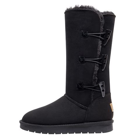 CAMEL Winter Tall Boots for Women Snow Boot Button Fashion Black Boots ...