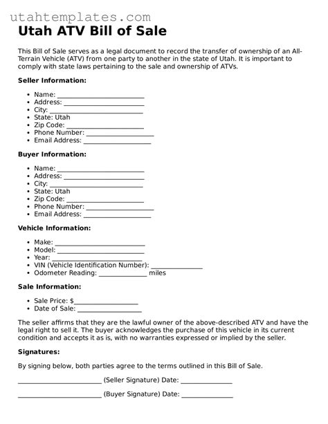 Utah ATV Bill of Sale Forms • Printable Template