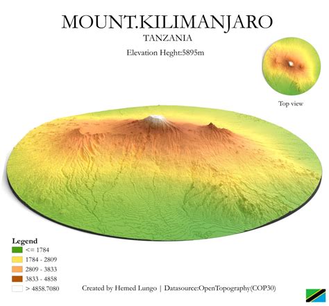 Terrain Model of Mount Kilimanjaro by 725Hemeed - Maps on the Web