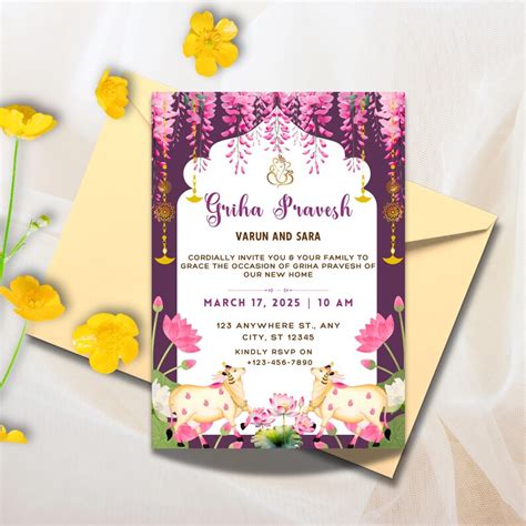 Buy Indian Housewarming Invitation, Customizable Invitation for Indian ...