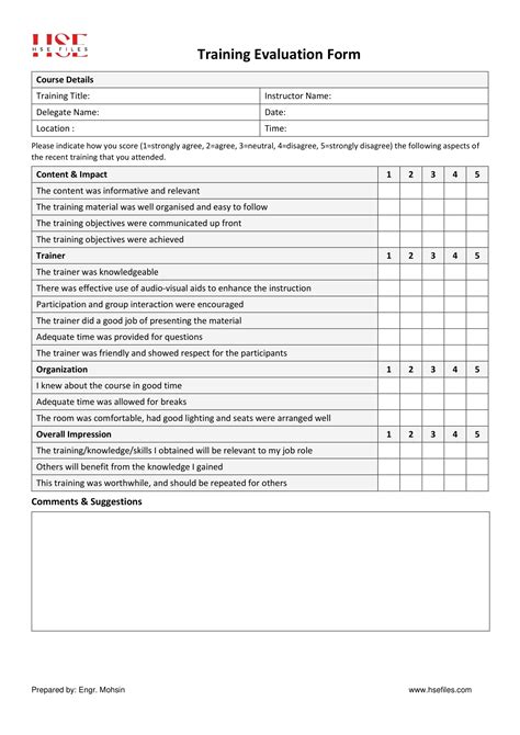Course Evaluation Form Template