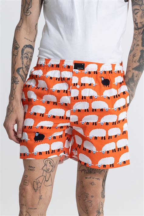 Buy Men's Sheep Print Orange Boxer Online | SNITCH