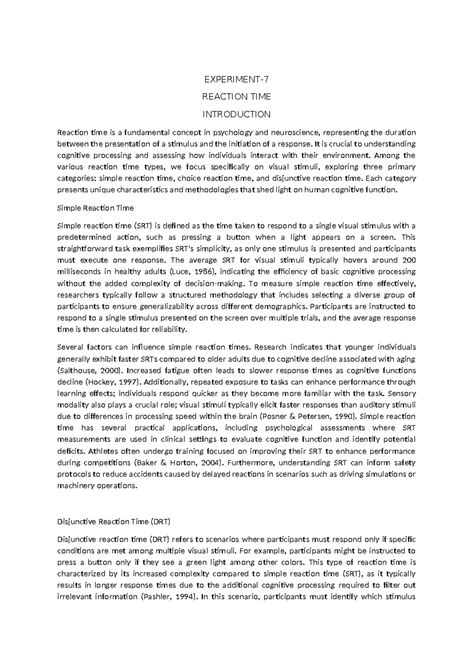 Experiment 7: Analysis of Reaction Times in Visual Stimuli - Studocu