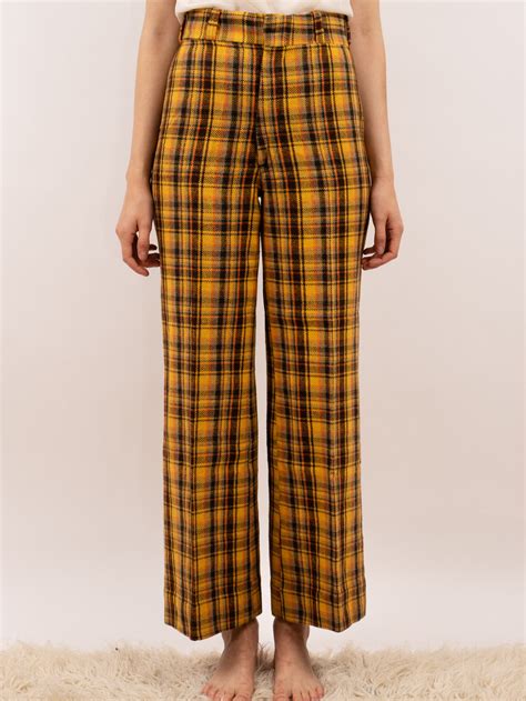 Vintage 1970's wool plaid pants - mustard/orange/brown plaid | Garmentory