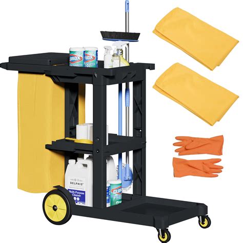 Buy YITAHOME Cleaning Cart, 3-Shelf Commercial Traditional Janitorial ...