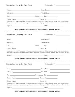 Fillable Online Colorado Free University Class Ticket Confirmation Name ...