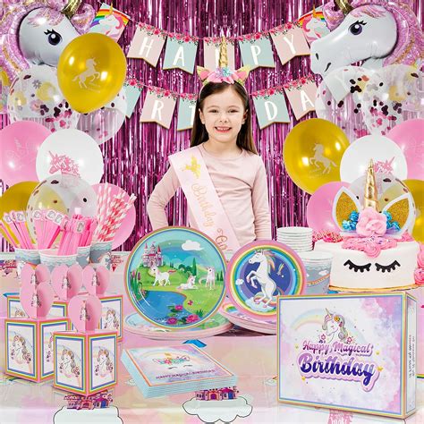 Buy Partyville Unicorn Party Decorations Complete Tableware Kit With ...