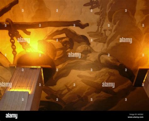 USA, New York city Rockefeller Center indoors, murals, "American ...