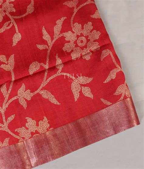 Buy Red Printed Raw Silk Saree T576127