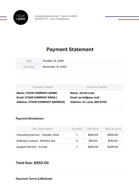 Monthly Payment Statement Template