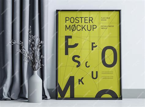 An aesthetic mockup frame leaning against a wall a black wooden photo ...