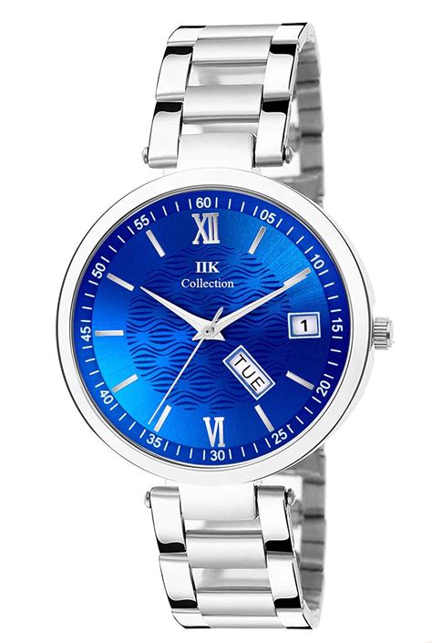 IIK COLLECTION Round Dial Stainless Steel Bracelet Chain Analogue Day ...