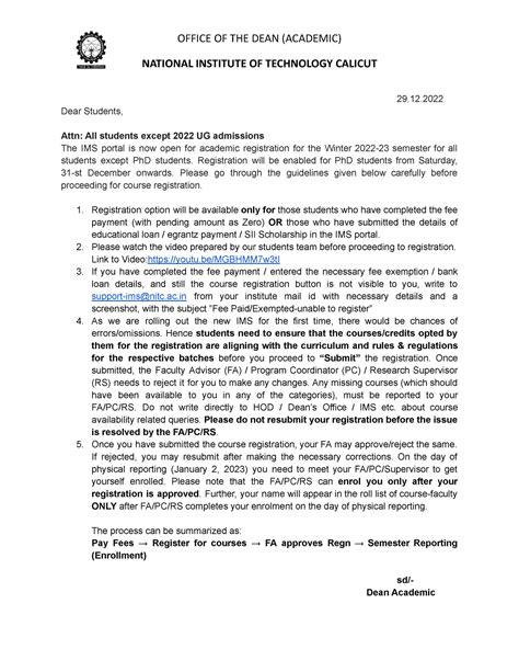 Winter Reg Instruction to Students - OFFICE OF THE DEAN (ACADEMIC ...