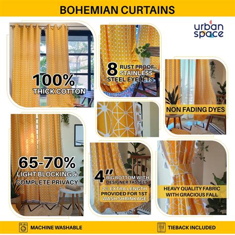 Yellow Star Boho Cotton Curtains (Set of 2) | Urban Space