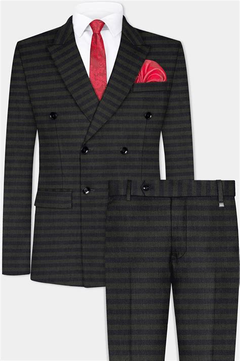 Heavy Green with Black Stripes Premium Wool Blend Double Breasted ...