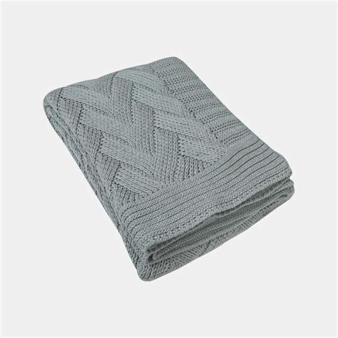 The Herringbone Light Grey Cotton Knitted Throw Blanket (50 in x 66 in ...