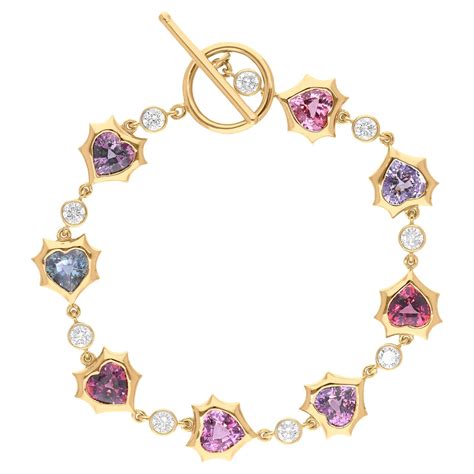 Heart Multi Spinel Gemstone Toggle Bracelet Diamond 18 Karat Yellow ...