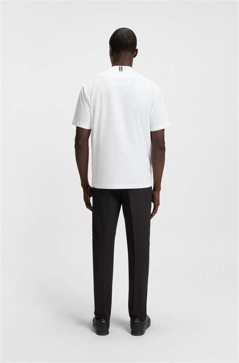 BOSS - Relaxed-fit T-shirt in stretch cotton with logo collar - White