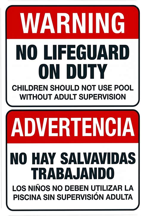 Bilingual No Lifeguard On Duty 8"x12" Warning Sign, Spanish English ...