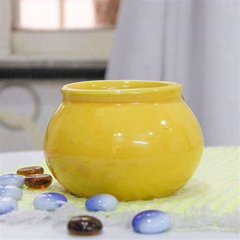 Buy 3 inch (8 cm) Handi Shape Round Ceramic Pot (Yellow) (set of 3 ...