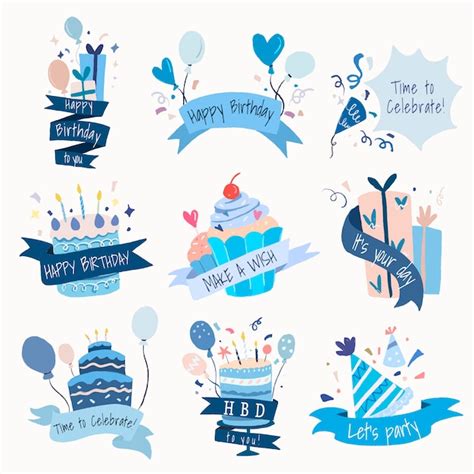 Celebration template sticker, birthday party vector set | Free Vector