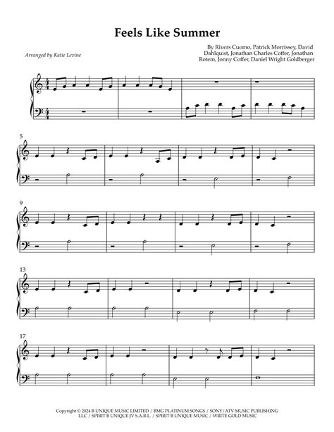 Feels Like Summer (arr. Katie Levine) by Weezer Sheet Music for Easy ...