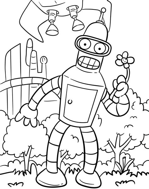 Robot Holding Flower coloring page - Download, Print or Color Online for Free