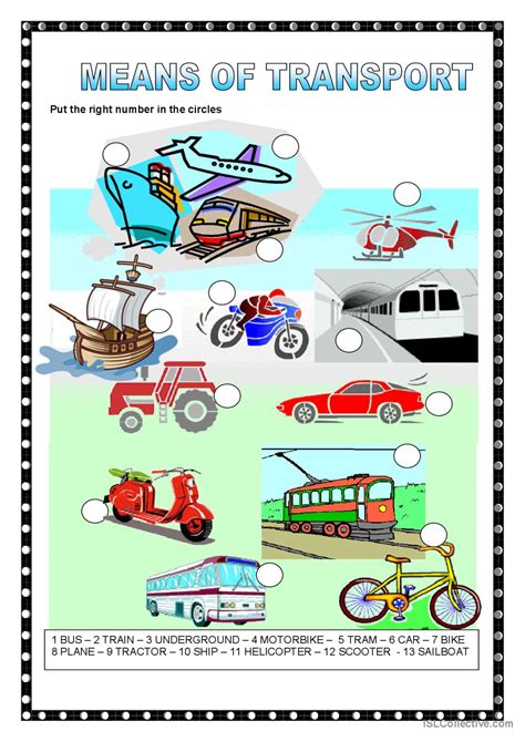 Means of transport: English ESL worksheets pdf & doc