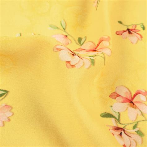 Mellow Yellow And White Floral Pattern Digital Print Georgette Fabric ...