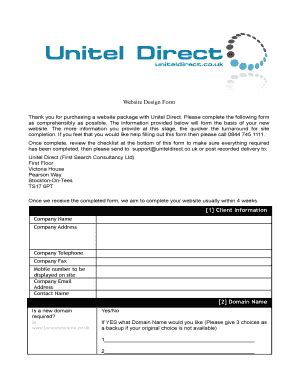 Website Design Form - Blank Fillable Template | Fill Out, Print ...