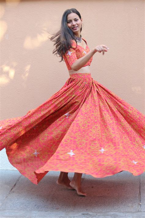 Gerua Hand Block Printed Embroidered Cotton Lehenga Set - Mogra Designs