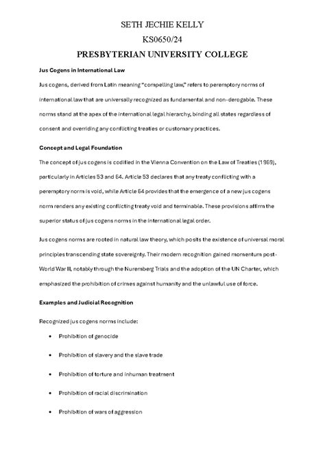 Jus Cogens in International Law: A Comprehensive Overview - Studocu