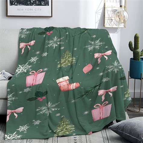 Christmas Green Festive Throw Blanket, Contemporary Style, Printed ...