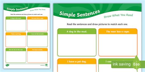 Simple Sentences Draw What You Read Worksheet