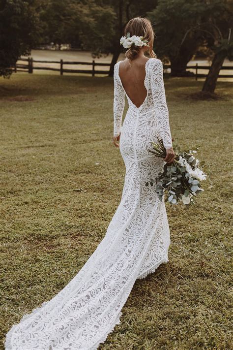 Long Sleeve Lace Wedding Dress Boho Short Wedding Dress With Long ...