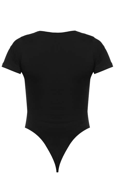 PLT Black Logo Short Sleeved Bodysuit | Athleisure | PrettyLittleThing USA