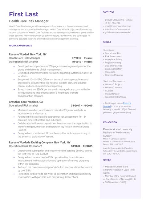 Risk Analyst Resume Examples for 2026 | Resume Worded