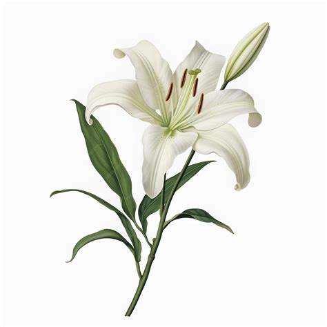 Premium Photo | Realistic Lily Flower with Stem and Leaves on White ...