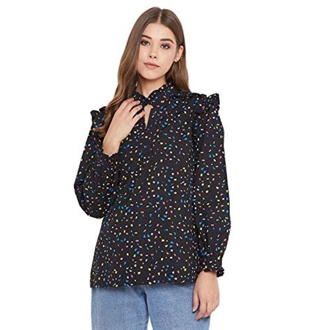 Buy FEMELLA Black Confetti Printed Cotton top Black Relaxed Top at ...